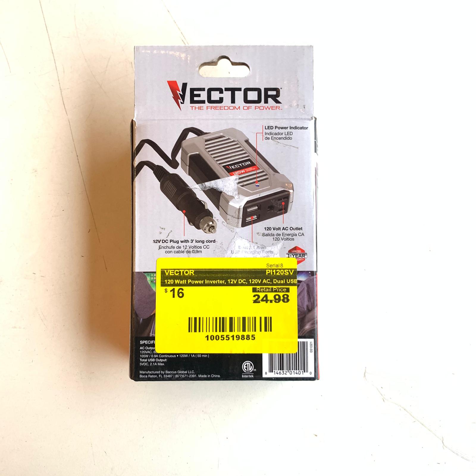 120 Watt Power Inverter, 12V DC, 120V AC, Dual USB Charging Ports (PI120SV) 120 Watt Power Inverter, 12V DC, 120V AC, Dual USB Charging Ports (PI120SV)